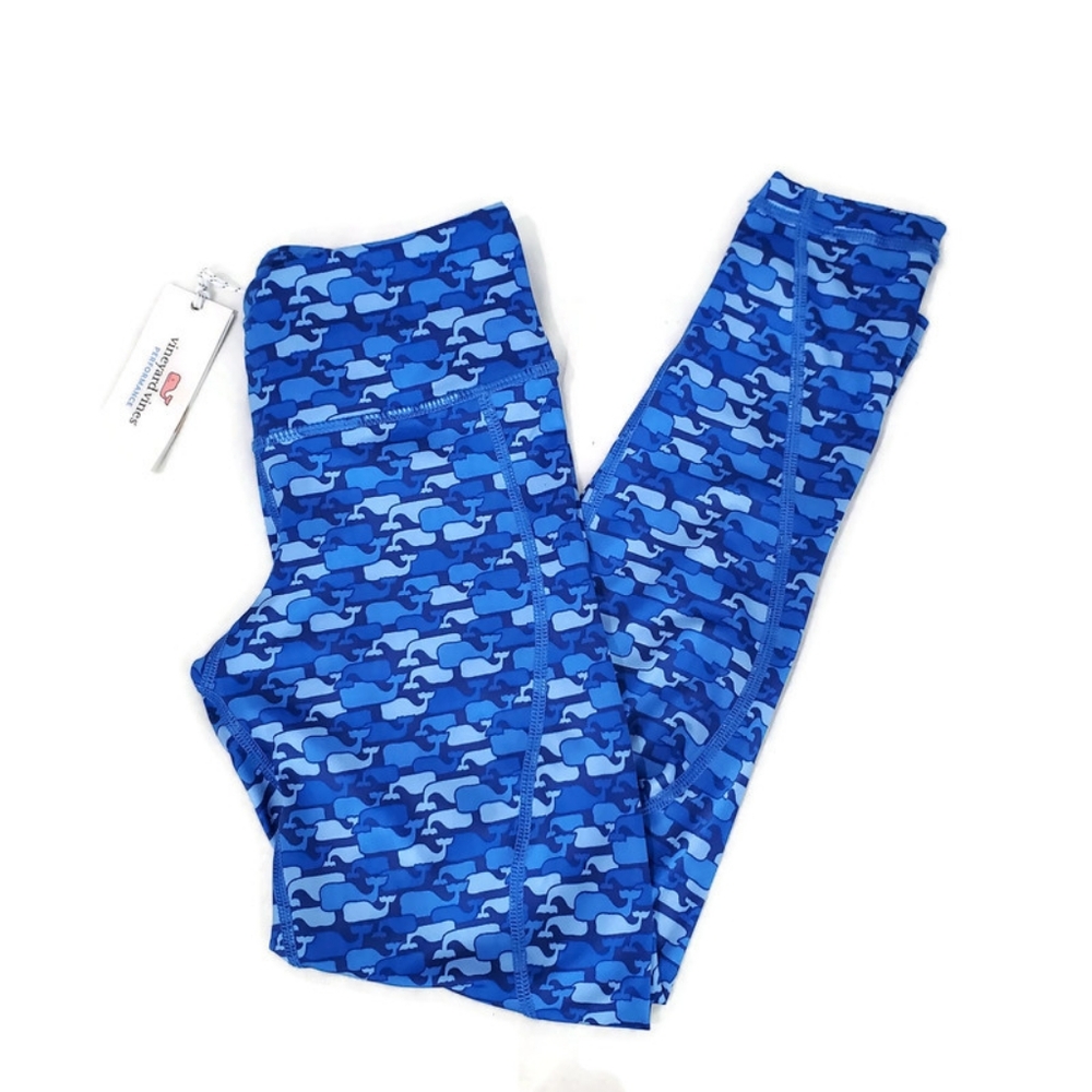 New Vineyard Vines Performance Blue Whale Outline Print Leggings Gym Running XXS